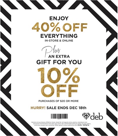 Coupon for: Deb Shops, 40% off everything