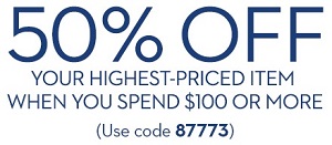 Coupon for: Chico's, 50% off highest-priced item