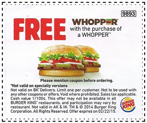 Coupon for: Burger King, Get whopper for free