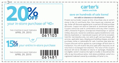 Coupon for: carter's, Save with in-store coupon