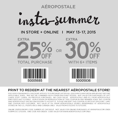 Coupon for: Aéropostale, Insta-Summer Sale
