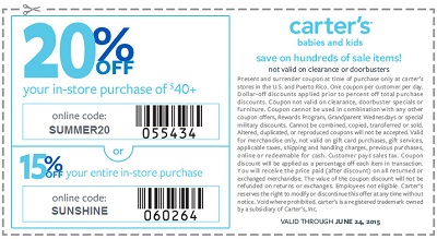 Coupon for: carter's, Shopping with in-store sale coupon