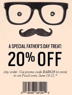 Coupon for: Fossil, Get your gift in time for Father's Day