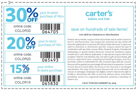 Coupon for: Save with printable coupon from carter's