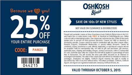 Coupon for: Friends & Family sale at OshKosh B'gosh stores