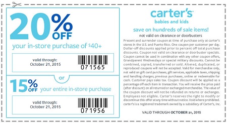 Coupon for: Save with printable coupon at carter's