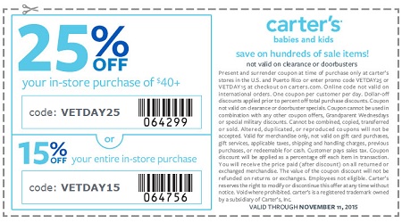 Coupon for: Veterans Day Sale 2015 just started at carter's