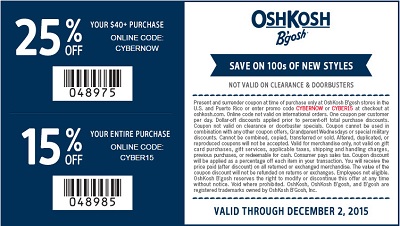 Coupon for: Last days of Cyber Sale at OshKosh B'gosh