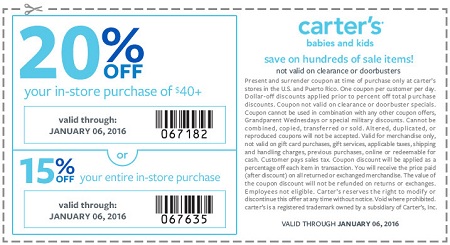 Coupon for: Save with printable coupon at carter's stores
