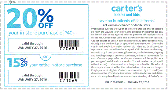 Coupon for: Save with carters in store coupon right now