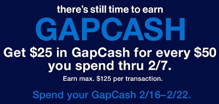Coupon for: Still time to earn GapCash at Gap locations
