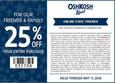 Coupon for: Friends & Family Event at OshKosh B'gosh stores and online