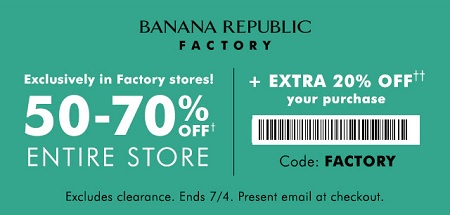 Coupon for: Printable coupon from Banana Republic Factory