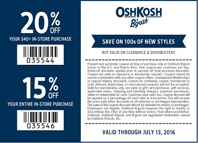 Coupon for: Printable coupon savings at OshKosh B'gosh
