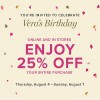 Thumbnail for coupon for: Enjoy Vera’s Birthday celebration