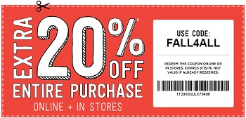 Coupon for: Fall Sale at Crazy 8