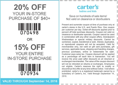 Coupon for: Print the coupon and save money at carter's