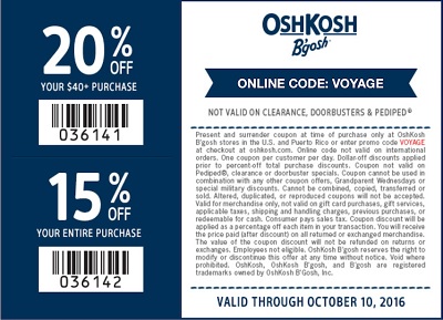 Coupon for: U.S. OshKosh B'gosh offer: Columbus Day Sale 2016