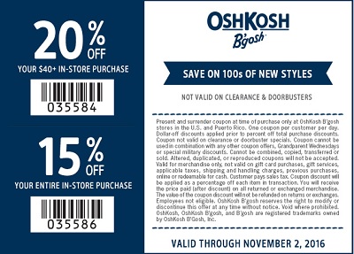 Coupon for: U.S. OshKosh B'gosh Sale: shop with printable coupon