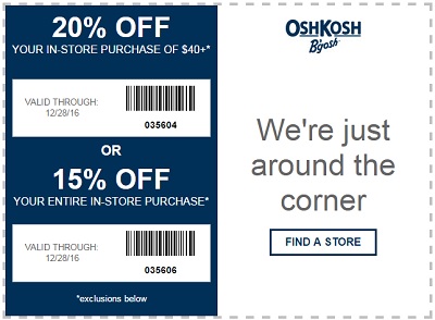 Coupon for: Shop with printable coupon at U.S. OshKosh B'gosh stores