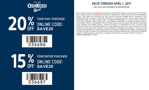 Coupon for: U.S. OshKosh B'gosh Deal: Up to 20% off