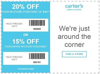 Coupon for: carter's printable coupon: Up to 20% off